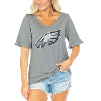 Women's Gameday Couture  Gray Philadelphia Eagles Field Finesse Ruffle Sleeve V-Neck T-Shirt