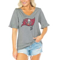 Women's Gameday Couture  Gray Tampa Bay Buccaneers Field Finesse Ruffle Sleeve V-Neck T-Shirt