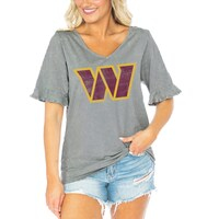 Women's Gameday Couture  Gray Washington Commanders Field Finesse Ruffle Sleeve V-Neck T-Shirt