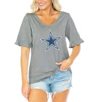 Women's Gameday Couture  Gray Dallas Cowboys Field Finesse Ruffle Sleeve V-Neck T-Shirt