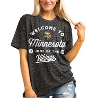 Women's Gameday Couture  Charcoal Minnesota Vikings Wildcat Blitz Tonal Leopard T-Shirt