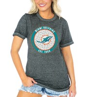 Women's Gameday Couture  Charcoal Miami Dolphins First And Goal Burnout T-Shirt