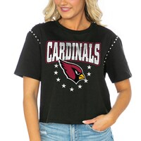 Women's Gameday Couture  Black Arizona Cardinals Gladiator Studded Sleeve Cropped T-Shirt