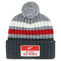 Men's '47 Gray Detroit Red Wings Stack Patch Cuffed Knit Hat with Pom