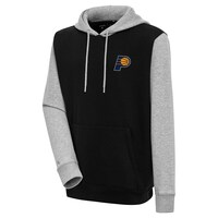 Men's Antigua  Black/Heather Gray Indiana Pacers Victory Colorblock Pullover Hoodie