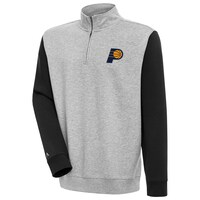 Men's Antigua  Heather Gray/Black Indiana Pacers Victory Colorblock Quarter-Zip Pullover Top