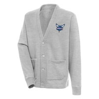 Men's Antigua  Heather Gray Charlotte Hornets Victory Button-Up Cardigan