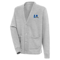 Men's Antigua  Heather Gray Los Angeles Chargers Victory Button-Up Cardigan