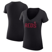 Women's G-III 4Her by Carl Banks  Black Cincinnati Reds Dot Print V-Neck Fitted T-Shirt