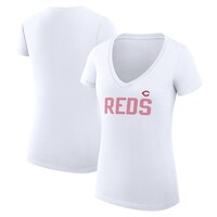 Women's G-III 4Her by Carl Banks  White Cincinnati Reds Dot Print V-Neck Fitted T-Shirt