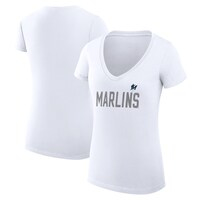 Women's G-III 4Her by Carl Banks  White Miami Marlins Dot Print V-Neck Fitted T-Shirt