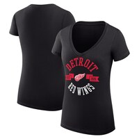 Women's G-III 4Her by Carl Banks Black Detroit Red Wings City Graphic V-Neck Fitted T-Shirt