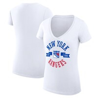 Women's G-III 4Her by Carl Banks White New York Rangers City Graphic V-Neck Fitted T-Shirt