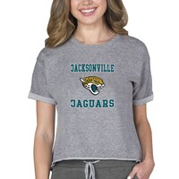 Women's Concepts Sport Heather Gray Jacksonville Jaguars Tri-Blend Mainstream Terry Short Sleeve Sweatshirt Top