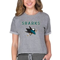 Women's Concepts Sport Heather Gray San Jose Sharks Tri-Blend Mainstream Terry Short Sleeve Sweatshirt Top