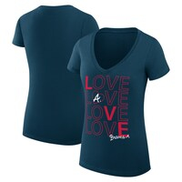 Women's G-III 4Her by Carl Banks Navy Atlanta Braves Love Graphic Team V-Neck Fitted T-Shirt