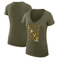 Women's G-III 4Her by Carl Banks Green Oakland Athletics Love Graphic Team V-Neck Fitted T-Shirt