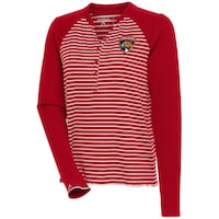 Women's Antigua  Red Florida Panthers Maverick Henley Long Sleeve T-Shirt