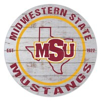Midwestern State Mustangs 20" Indoor/Outdoor Weathered Circle Sign