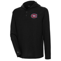 Men's Antigua  Black Montreal Canadiens Strong Hold Long Sleeve Henley Hoodie T-Shirt