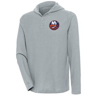 Men's Antigua  Gray New York Islanders Strong Hold Long Sleeve Henley Hoodie T-Shirt