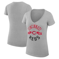 Women's G-III 4Her by Carl Banks Heather Gray Cincinnati Reds City Graphic V-Neck Fitted T-Shirt