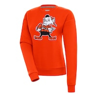 Women's Antigua Orange Cleveland Browns Throwback Logo Victory Pullover Sweatshirt