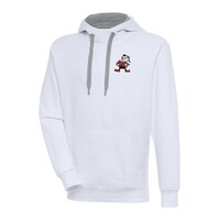 Men's Antigua White Cleveland Browns Throwback Logo Victory Pullover Hoodie