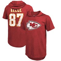 Men's Majestic Threads Travis Kelce Red Kansas City Chiefs Player Name & Number Tri-Blend Hoodie T-Shirt