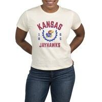 Women's Uscape Apparel  Cream Kansas Jayhawks Laurels Crop T-Shirt