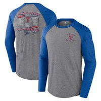 Men's Fanatics Branded Heather Gray Texas Rangers 2023 World Series Champions Roster Tri-Blend Raglan Long Sleeve T-Shirt