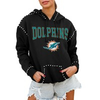 Women's Gameday Couture Black Miami Dolphins Catch the Vibe Studded Pullover Hoodie
