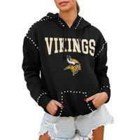 Women's Gameday Couture Black Minnesota Vikings Catch the Vibe Studded Pullover Hoodie