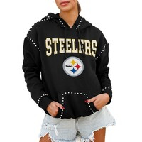 Women's Gameday Couture Black Pittsburgh Steelers Catch the Vibe Studded Pullover Hoodie
