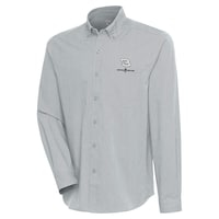 Men's Antigua Gray Austin Dillon Compression Tri-Blend Button-Down Shirt
