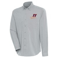 Men's Antigua Gray Denny Hamlin Compression Tri-Blend Button-Down Shirt
