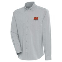 Men's Antigua Gray Joey Logano Compression Tri-Blend Button-Down Shirt