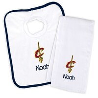 Newborn & Infant White Cleveland Cavaliers Personalized Bib & Burp Cloth Set