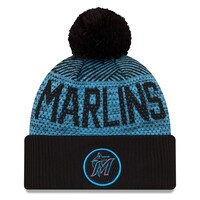 Men's New Era Black Miami Marlins Authentic Collection Sport Cuffed Knit Hat with Pom