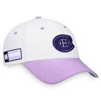 Men's Fanatics Branded White/Purple Montreal Canadiens 2022 Hockey Fights Cancer Authentic Pro Snapback Hat