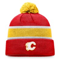 Men's Fanatics Branded Red/Yellow Calgary Flames Breakaway Cuffed Knit Hat with Pom