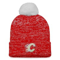 Women's Fanatics Branded Red Calgary Flames Glimmer Cuffed Knit Hat with Pom
