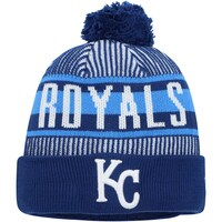 Men's New Era Royal Kansas City Royals Striped Cuffed Knit Hat with Pom