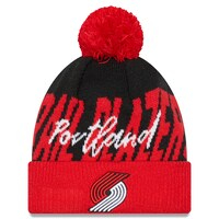 Men's New Era Black/Red Portland Trail Blazers Confident Cuffed Knit Hat with Pom