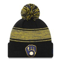 Men's New Era Navy Milwaukee Brewers Chilled Cuffed Knit Hat with Pom