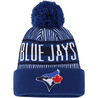 Youth New Era Royal Toronto Blue Jays Striped Cuffed Knit Hat with Pom