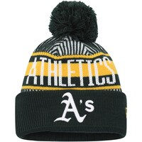 Youth New Era Green Oakland Athletics Striped Cuffed Knit Hat with Pom