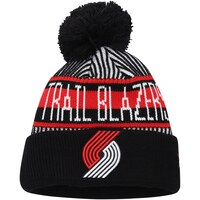 Youth New Era  Black Portland Trail Blazers Stripe Cuffed Knit Hat with Pom
