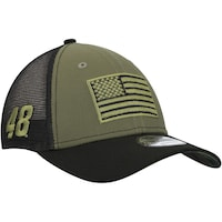 Men's New Era Olive/Black Alex Bowman Military Appreciation 9FORTY Adjustable Trucker Hat