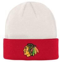 Youth Cream/Red Chicago Blackhawks Logo Cuffed Knit Hat